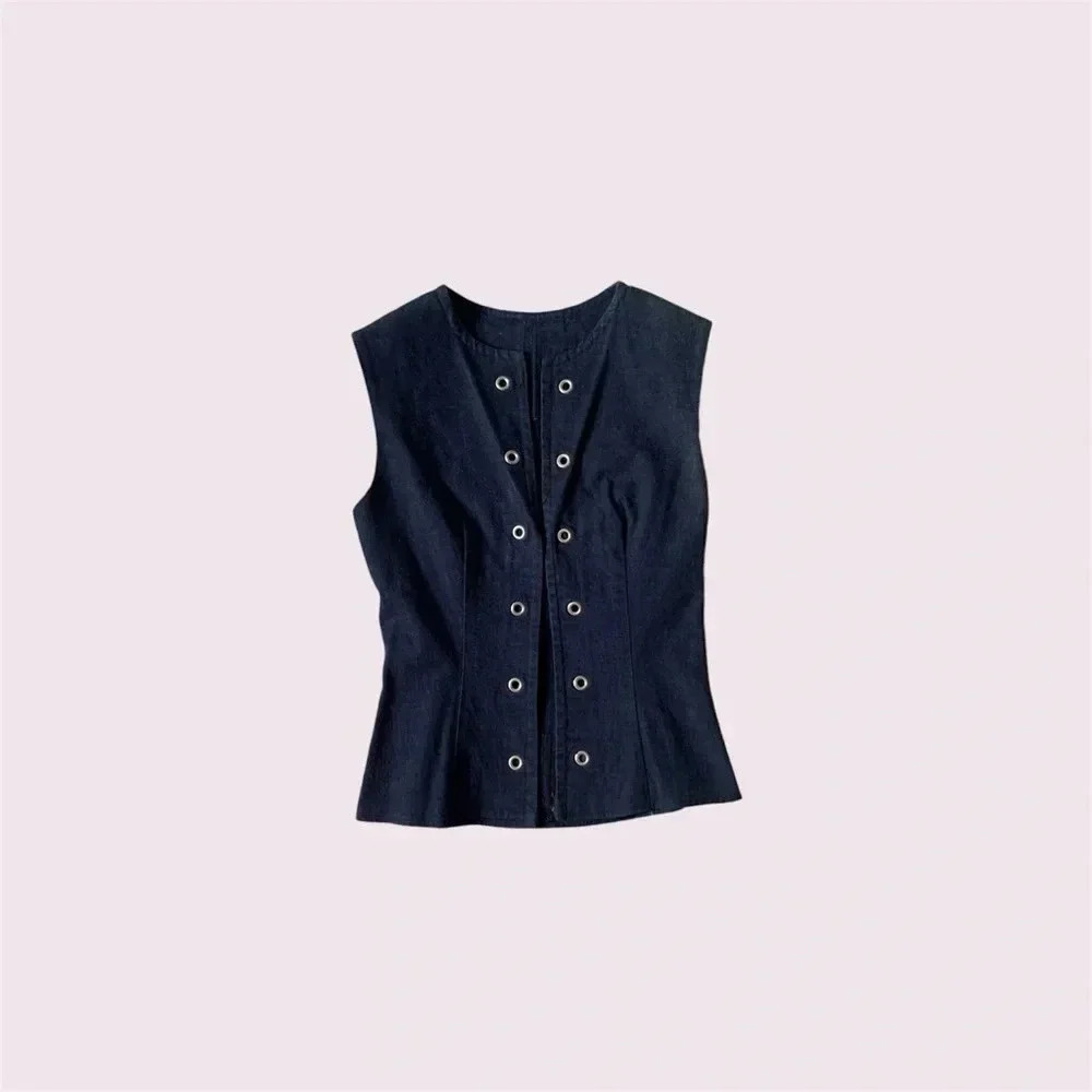Vintage hand made corset style sleeveless denim top